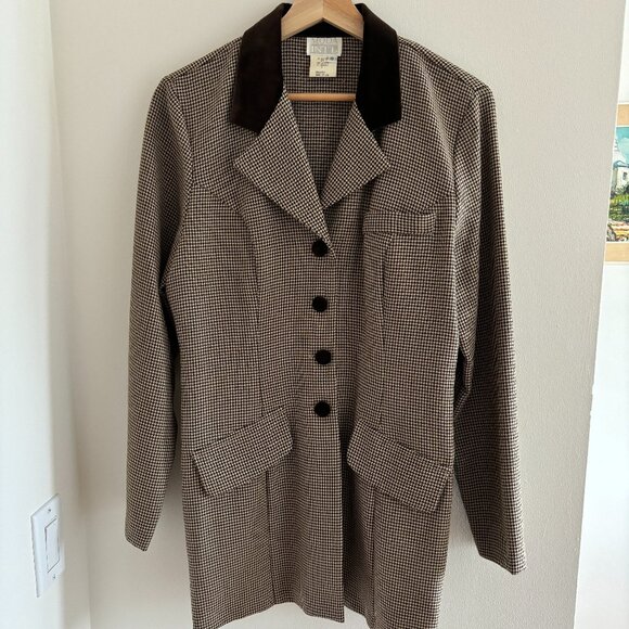 Vintage 70s style Brown Velvet and Houndstooth Blazer - Picture 1 of 4